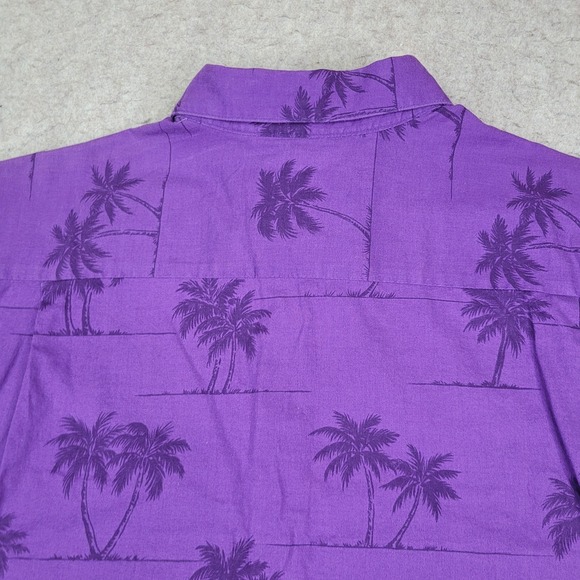 Reyn Spooner Hawaiian Shirt Mens L Purple Palm Trees 100% Cotton Short Sleeve - Picture 6 of 9